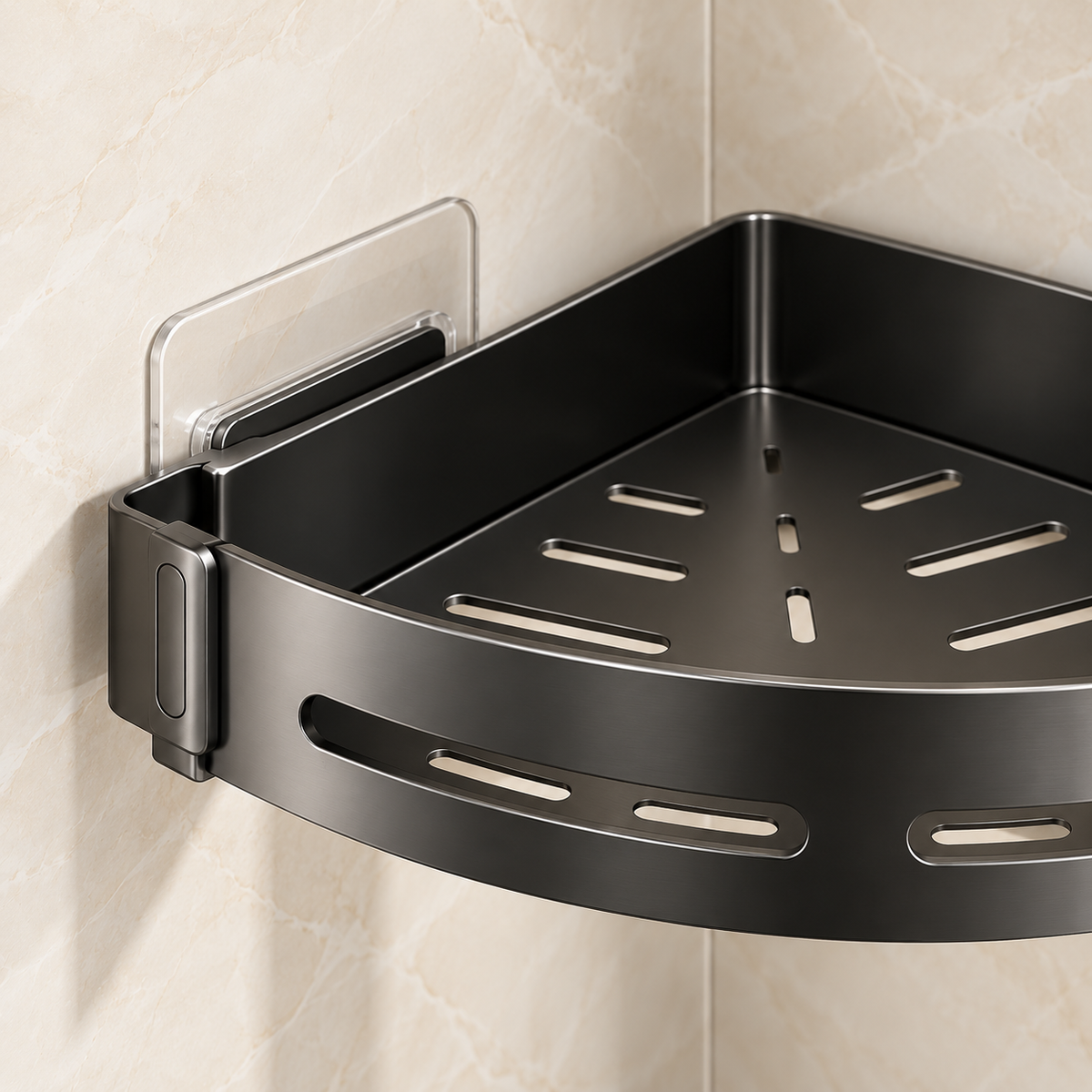 Étagère de douche sans perçage, détail de l’installation