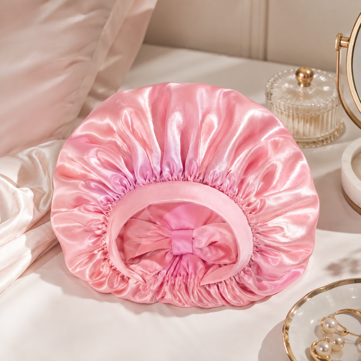 Bonnet de nuit rose au fini satiné NUIT STUDIO