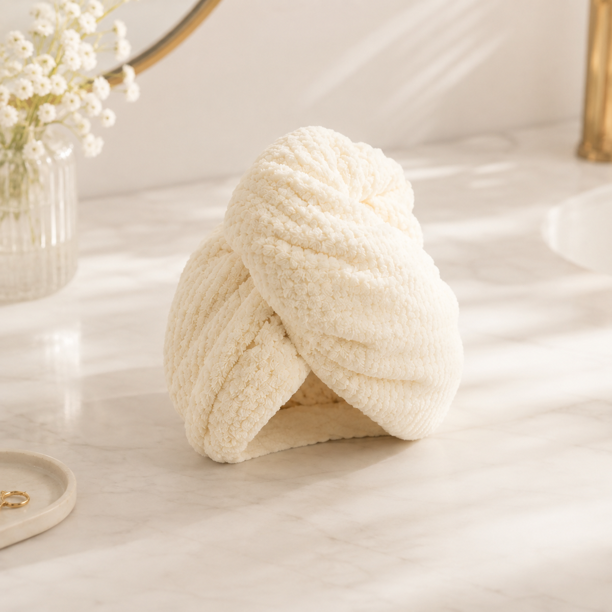Serviette cheveux absorbante beige NUIT STUDIO sur fond clair
