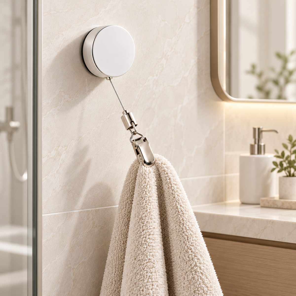 Porte-serviette rétractable sans perçage installé au mur